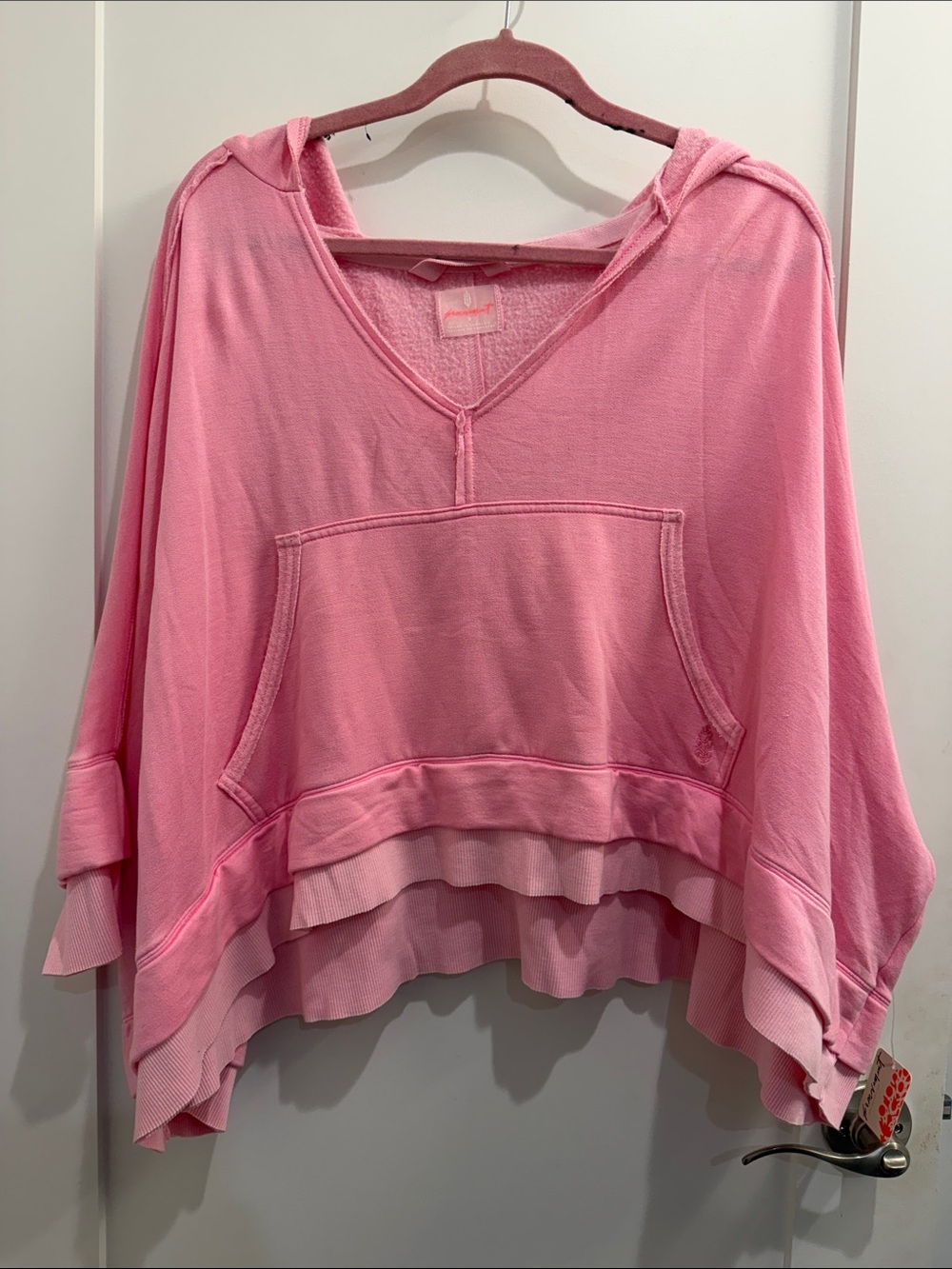 Relaxed Pink Hooded Pullover Top